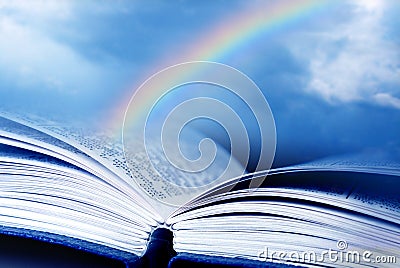 Bible with rainbow Stock Photo