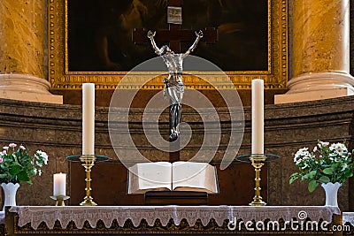 Bible Religious Podium Altar Worship Interior Church Holy Book B Stock Photo