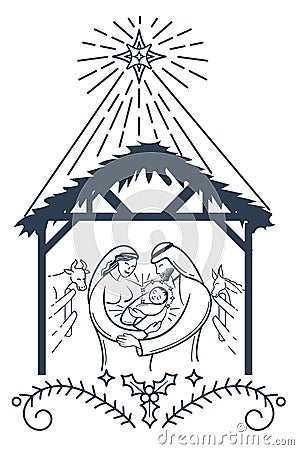 Bible scene the Nativity black icon Cartoon Illustration