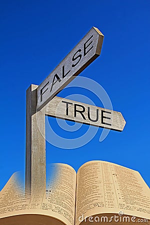 Bible spiritual direction arrow sign false true doctrine Stock Photo