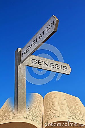 Bible spiritual direction arrow sign genesis to revelation Stock Photo