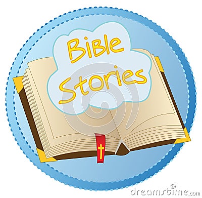 Bible Stories opened book logo Stock Photo