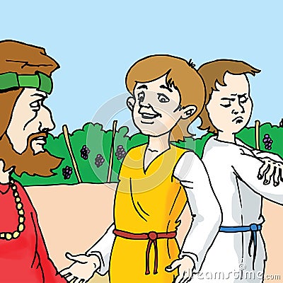 Bible stories - The Parable of the Two Sons Cartoon Illustration