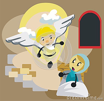 MARY AND ANGEL GABRIEL CARTOON Vector Illustration