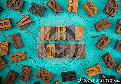 Bible Study Spelled in Wooden Type Set Block Letters Stock Photo