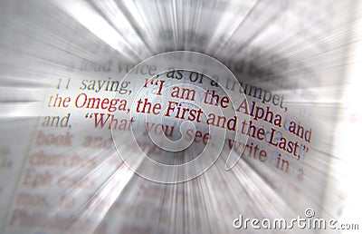 Bible text I am the Alpha and the Omega Stock Photo