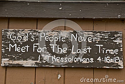 Bible verse from Thessalonians on an old sign Stock Photo