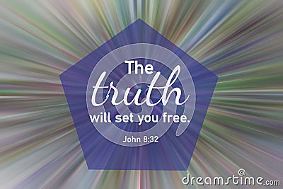 Bible verse quote - The truth will set you free. John 8:32. Religious inspirational words on colorful digital abstract background. Stock Photo