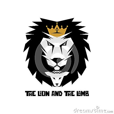 Biblical illustration. Christian art. The lion and the lamb. Vector Illustration