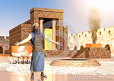 Biblical Jewish Priest Standing In Front Of King Solomon`s Temple Stock Photo