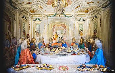 Last Supper of Jesus Christ - biblical scene representation presepe Editorial Stock Photo