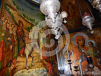 BIBLICAL SCENES, COPTIC CHAPEL, CHURCH OF THE HOLY SEPULCHRE, JERUSALEM Stock Photo