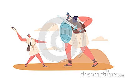 Biblical Story Of David And Goliath Character who Described In Book Of Samuel As A Philistine Giant Defeated By David Vector Illustration