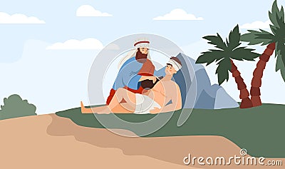 Biblical Old Testament trial of Abraham narrative, flat vector illustration. Vector Illustration