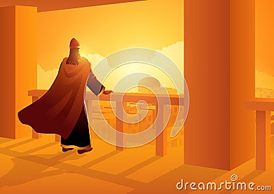 Biblical Silhouette King David on the Roof Vector Illustration