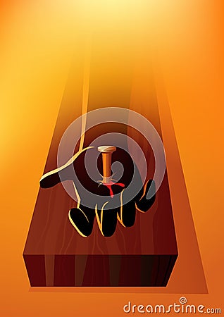 Hand of Jesus Christ nailed to the cross Vector Illustration