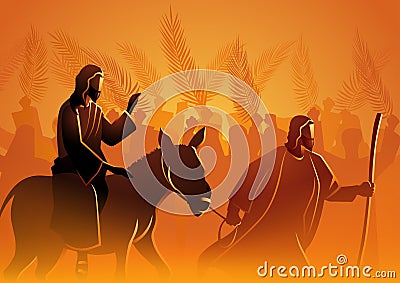 Jesus comes to Jerusalem as King Vector Illustration