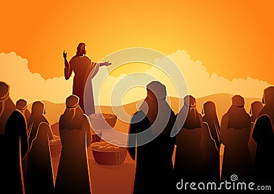 Jesus feeds the five thousand Vector Illustration