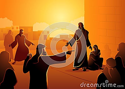 Jesus Forgives Adulterous Woman Vector Illustration