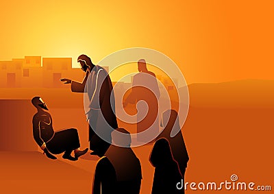 Jesus heals the man with leprosy Vector Illustration