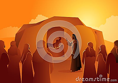 Jesus raises Lazarus from the dead Vector Illustration