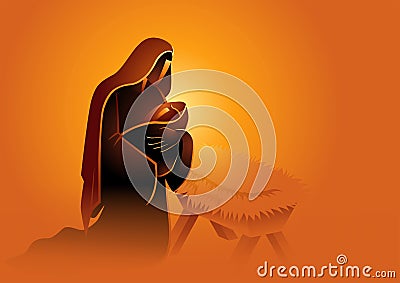 Biblical vector illustration series, Mary holding baby Jesus Vector Illustration