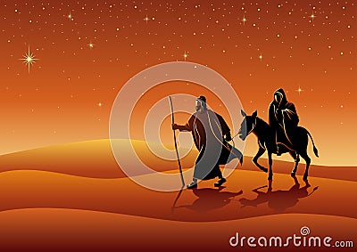 Mary and Joseph, journey to Bethlehem Vector Illustration