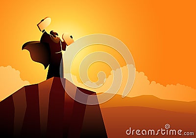 Moses and Ten Commandments Vector Illustration