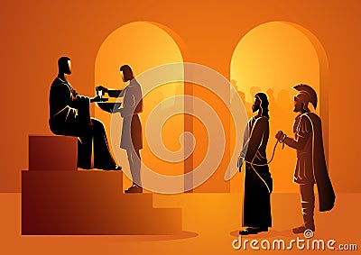 Pilate condemns Jesus to die Vector Illustration