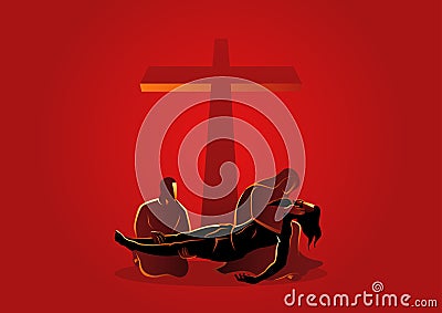 Jesus is taken down from the cross Vector Illustration