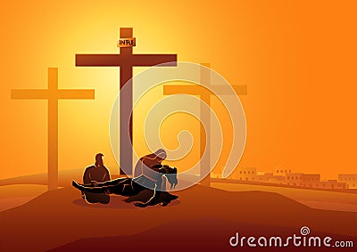 Jesus is taken down from the cross Vector Illustration