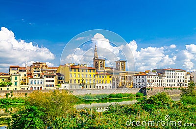 Biblioteca Nazionale Centrale di Firenze National Library and buildings on embankment promenade of Arno river Stock Photo