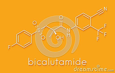 Bicalutamide prostate cancer drug anti-androgen molecule. Skeletal formula. Stock Photo