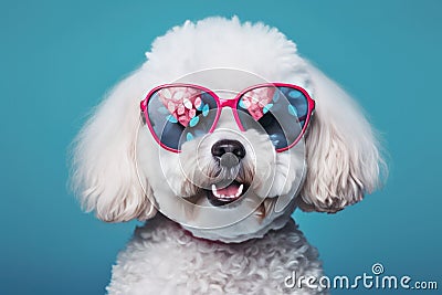Bichon Frise Dog With Heart Shaped Sunglasses Stock Photo