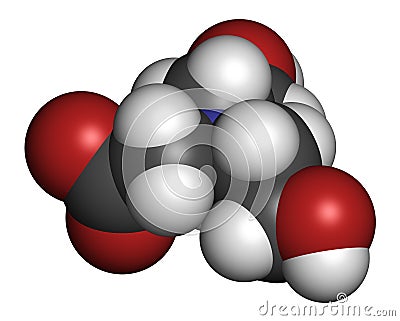 Bicine buffering agent molecule. 3D rendering. Atoms are represented as spheres with conventional color coding: hydrogen white,. Stock Photo