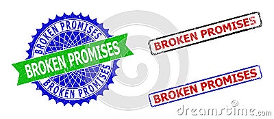 BROKEN PROMISES Rosette and Rectangle Bicolor Stamps with Grunged Styles Stock Photo