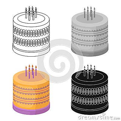 Bicolor cake icon in cartoon style isolated on white background. Cakes symbol stock vector illustration. Vector Illustration