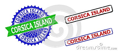 CORSICA ISLAND Rosette and Rectangle Bicolor Stamps with Corroded Styles Vector Illustration