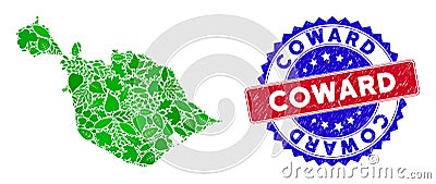 Bicolor Coward Grunge Rubber Stamp and Leaf Green Mosaic of Heard and McDonald Islands Map Vector Illustration