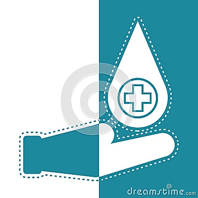 Hand with a hospital signal in a drop Vector Illustration