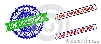 LOW CHOLESTEROL Rosette and Rectangle Bicolor Watermarks with Scratched Styles Vector Illustration