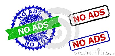 NO ADS Rosette and Rectangle Bicolor Seals with Grunged Textures Stock Photo