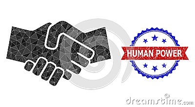 Bicolor Textured Seal Stamp with Handshake Polygonal Lowpoly Icon Vector Illustration