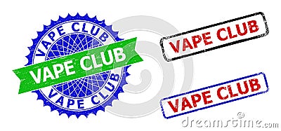 VAPE CLUB Rosette and Rectangle Bicolor Badges with Unclean Surfaces Vector Illustration