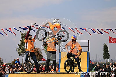 Bicycle acrobatics show Editorial Stock Photo