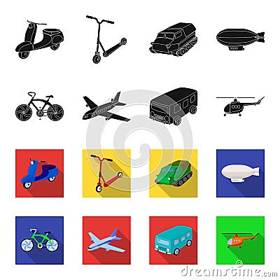 Bicycle, airplane, bus, helicopter types of transport. Transport set collection icons in black,flet style vector symbol Vector Illustration