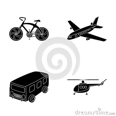 Bicycle, airplane, bus, helicopter types of transport. Transport set collection icons in black style vector symbol stock Vector Illustration