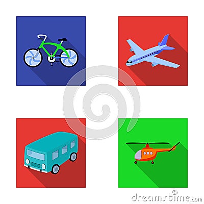 Bicycle, airplane, bus, helicopter types of transport. Transport set collection icons in flat style vector symbol stock Vector Illustration