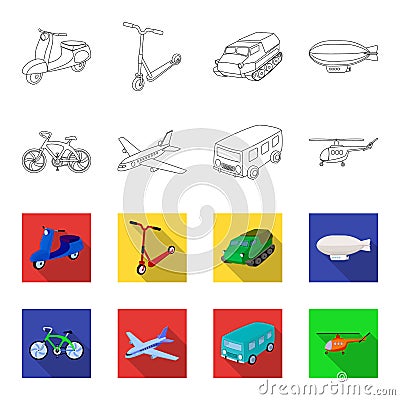 Bicycle, airplane, bus, helicopter types of transport. Transport set collection icons in outline,flet style vector Vector Illustration