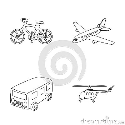 Bicycle, airplane, bus, helicopter types of transport. Transport set collection icons in outline style vector symbol Vector Illustration